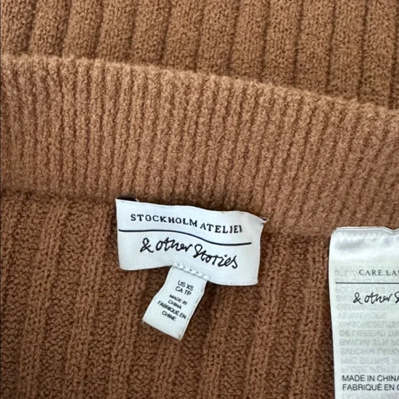 & Other Stories Ribbed Midi Skirt in Camel Brown - Picture 2 of 5